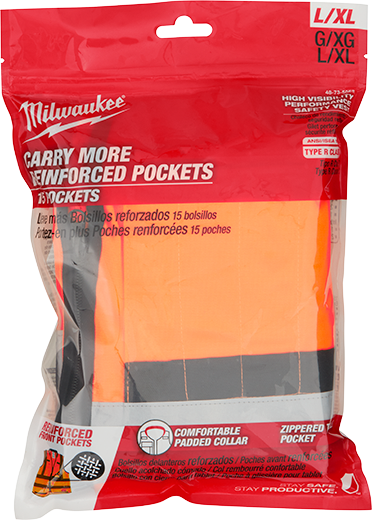 CHALECO DE SEGURIDAD  ALTA VISIBILIDAD Y RENDIMIENTO CLASE 2 NARANJA TALLA L/XL (48-73-5052) MILWAUKEE