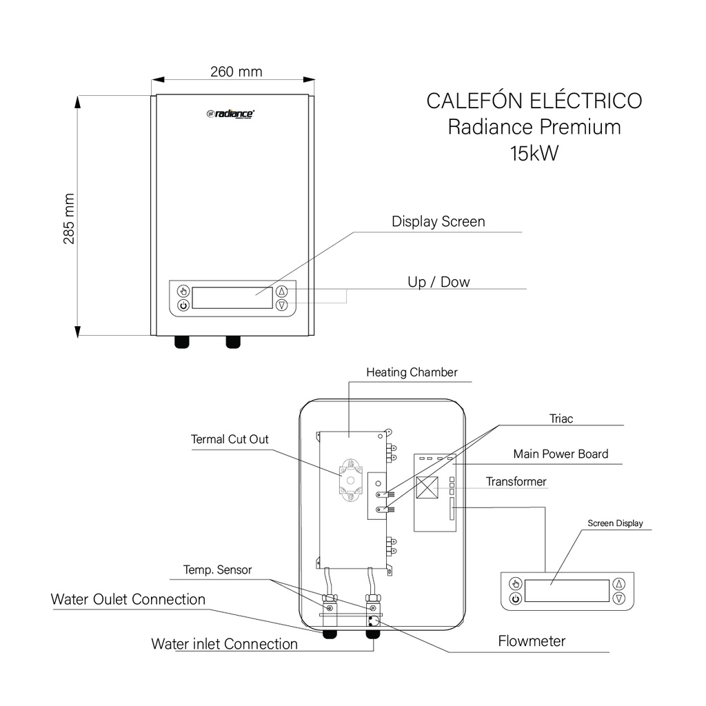 CALEFÓN ELÉCTRICO RADIANCE PREMIUM 15kW TRIFÁSICO / 220V