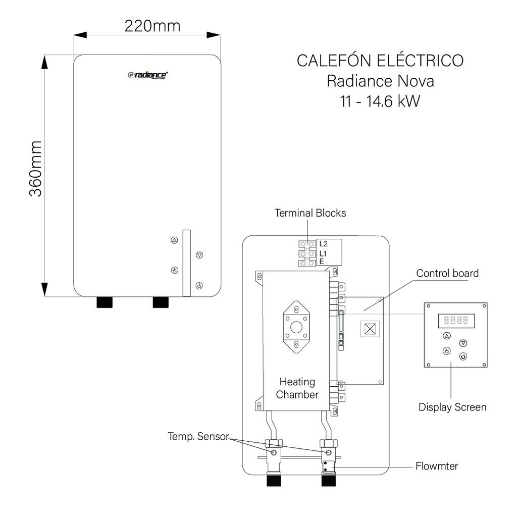 CALEFÓN ELÉCTRICO RADIANCE NOVA 11kW / 220V - DUBDUB