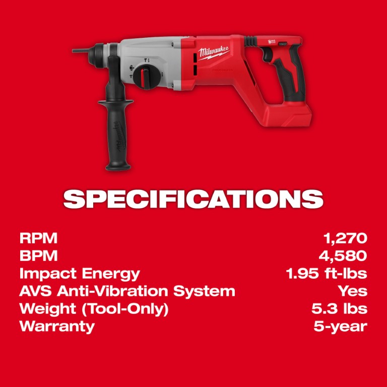 ROTOMARTILLO CON MANGO EN D SDS PLUS DE 1” SIN ESCOBILLAS M18™ (2613-20) MILWAUKEE