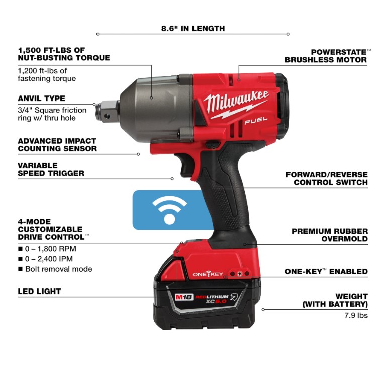 LLAVE DE IMPACTO DE ALTO TORQUE ONE-KEY™ KIT DE ANILLO DE FRICCIÓN DE 3/4&quot; (2864-22R) MILWAUKEE