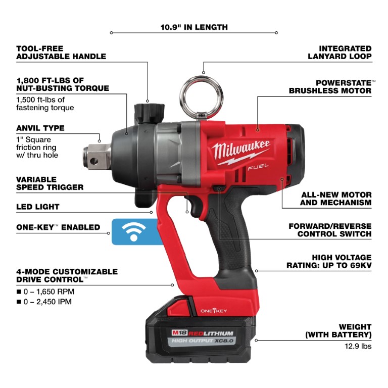 LLAVE DE IMPACTO DE ALTO TORQUE M18 FUEL™ DE 1&quot; CON KIT ONE-KEY™ (2867-22) MILWAUKEE