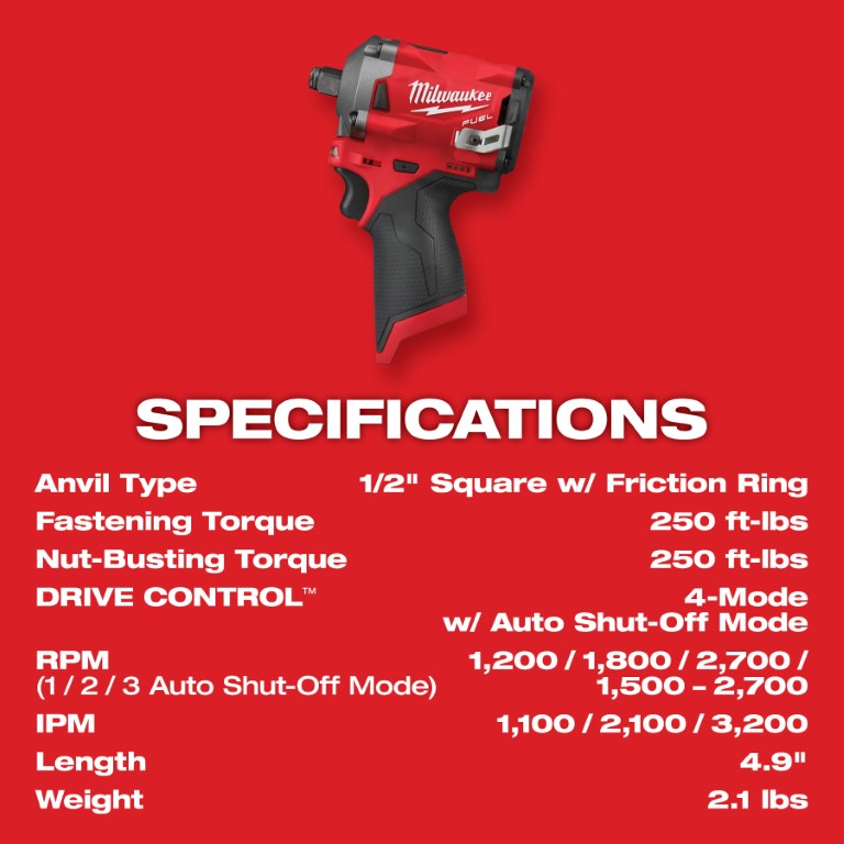 LLAVE DE IMPACTO CORTA M12 FUEL™ DE 1/2&quot; (2555-20) MILWAUKEE