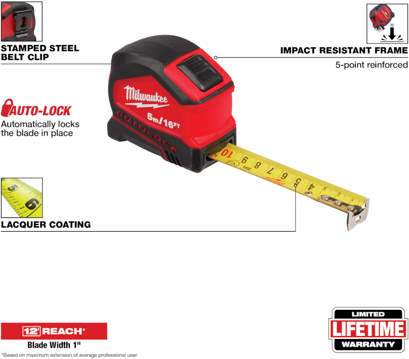 FLEXOMETRO CON BLOQUEO AUTOMÁTICO DE 5 mt (48-22-6817) MILWAUKEE