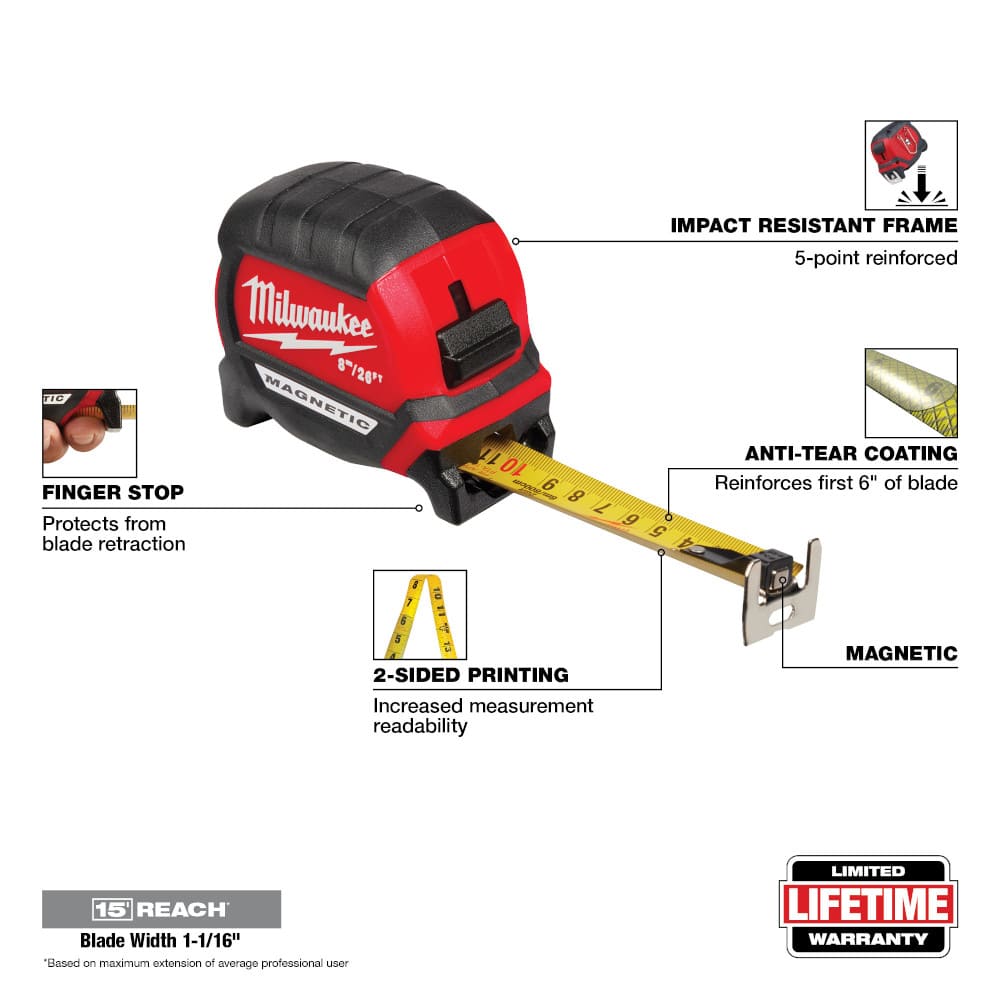 FLEXOMETRO MAGNETICO HOJA ANCHA DE 8 MT (48-22-0326G) MILWAUKEE