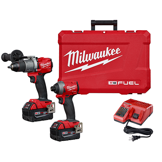 KIT TALADRO PERCUTOR 1/2&quot; -ATORNILLADOR DE IMPACTO 1/4&quot; M18 SIN CARBONES FUEL 18V CON BATERÍAS DE 5 AMP (2997-22) MILWAUKEE